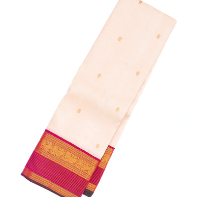 Off White Handloom Kanchipuram Korvai Silk Saree With Pink Border