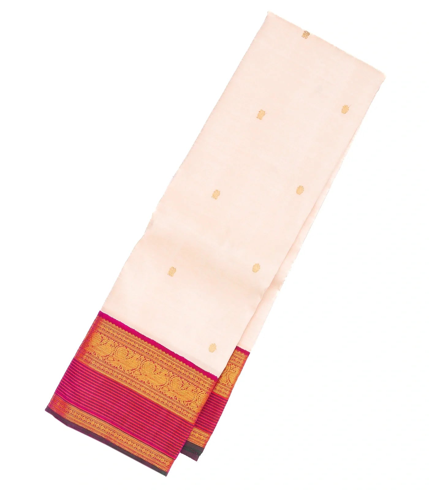 Off White Handloom Kanchipuram Korvai Silk Saree With Pink Border
