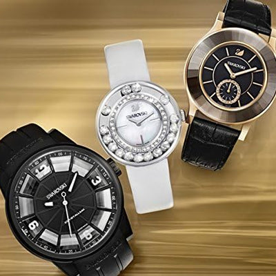 Swarovski Octea Black Dial 39 MM & Leather Strap Watch for Women