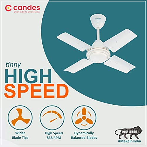 Candes TINNY 600 mm / 24 Inch High Speed 4 Blade Ceiling Fan with 2 Yrs. Warranty Brown (Pack of 1 White)