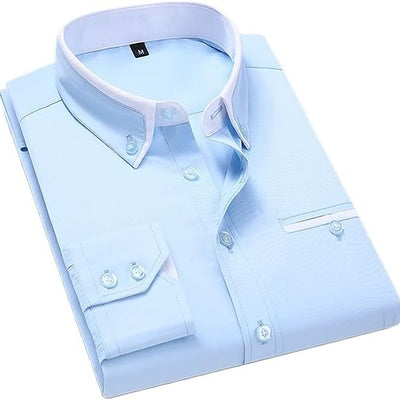 Down Collar Cotton Blend Solid Shirt For Man (Light Blue)