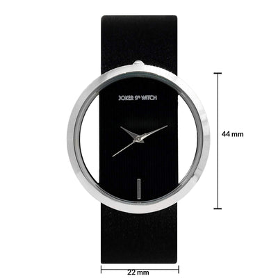 Joker & Witch Leather Minimal Transparent Dial Black Pu Analogue Watch For Women