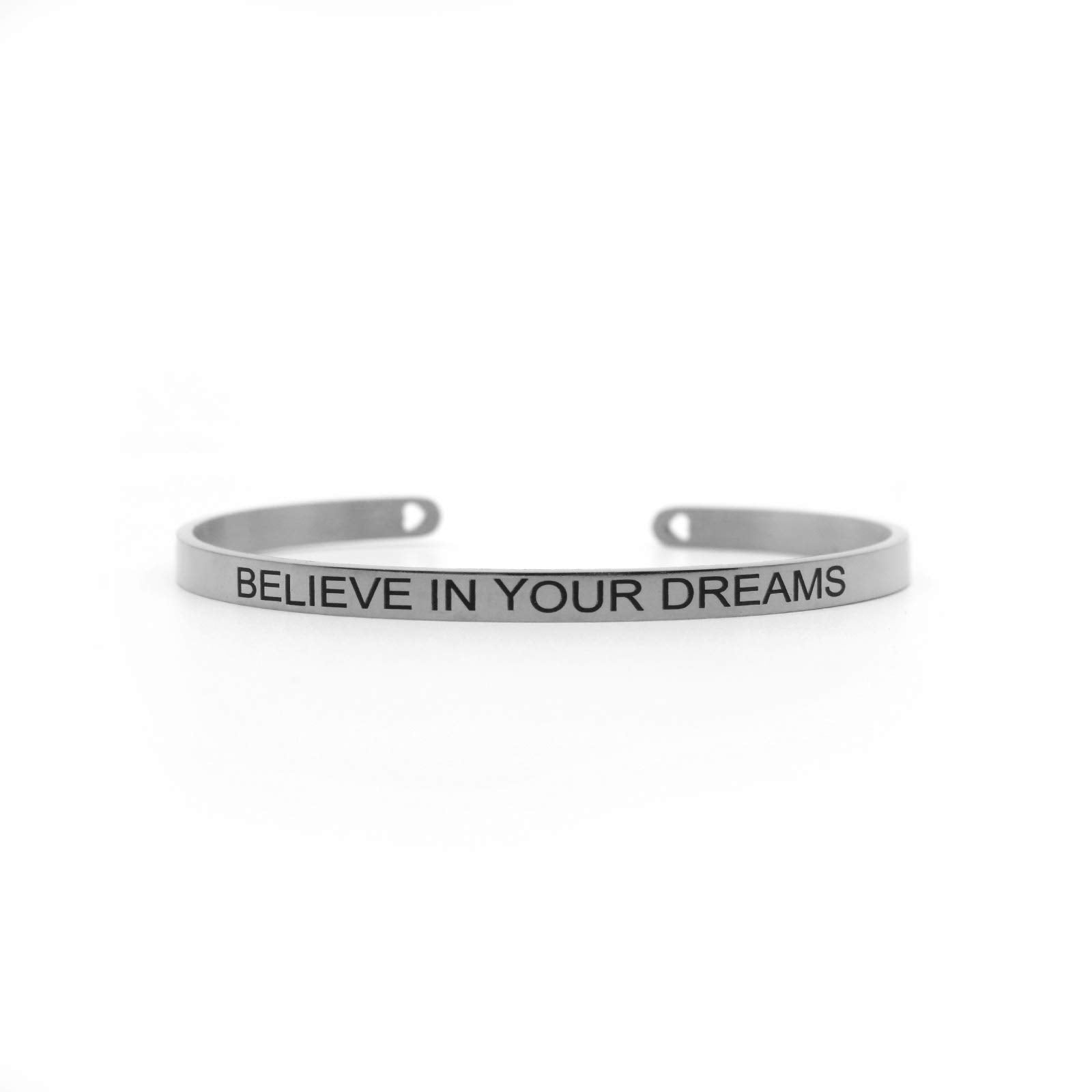 Joker & Witch Believe in Your Dreams Stainless Steel Silver Mantra Band for Women