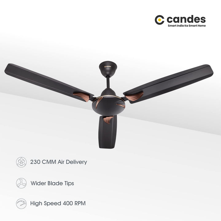 Candes Arena 900mm High-Speed Decorative Ceiling Fans for Home | BEE Star Rated 405 RPM Anti-Dust | 2 Years Warranty (Coffee Brown) Pack of 1