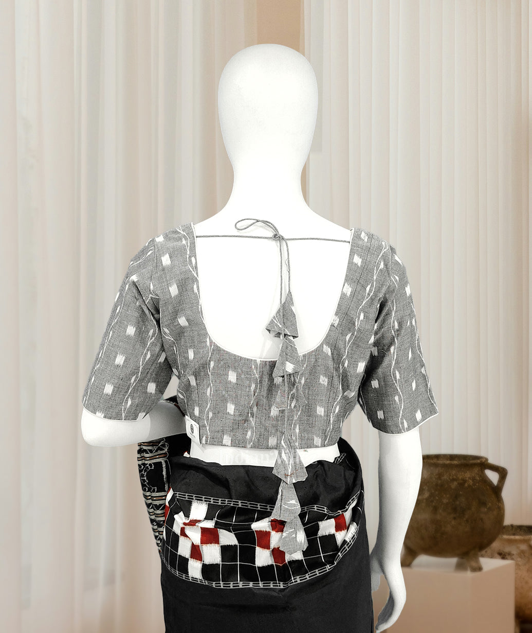 Cement Gray Tipa Design Odisha Ikat Sambalpuri Cotton Blouse