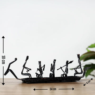 Bastar Tribal Wrought Iron Ship 5 Men Candle Stand