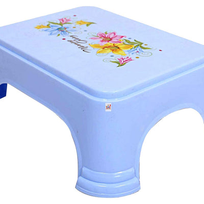 Kuber Industries Printed 3 Pieces Unbreakable Virgin Plastic Multipurpose Bucket, Mug & Stool Set (Blue)