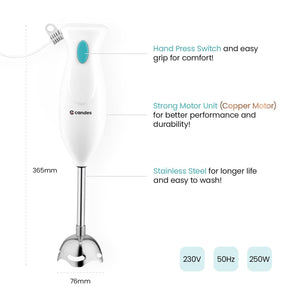 Candes Hand Blender 250 Watts, 1 Year Warranty, White - Green