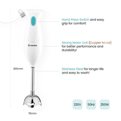Candes Hand Blender 250 Watts, 1 Year Warranty, White - Green