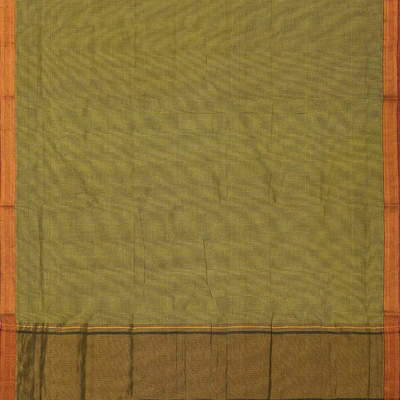 Olive Green Handloom Mangalagiri Cotton Saree With Checks