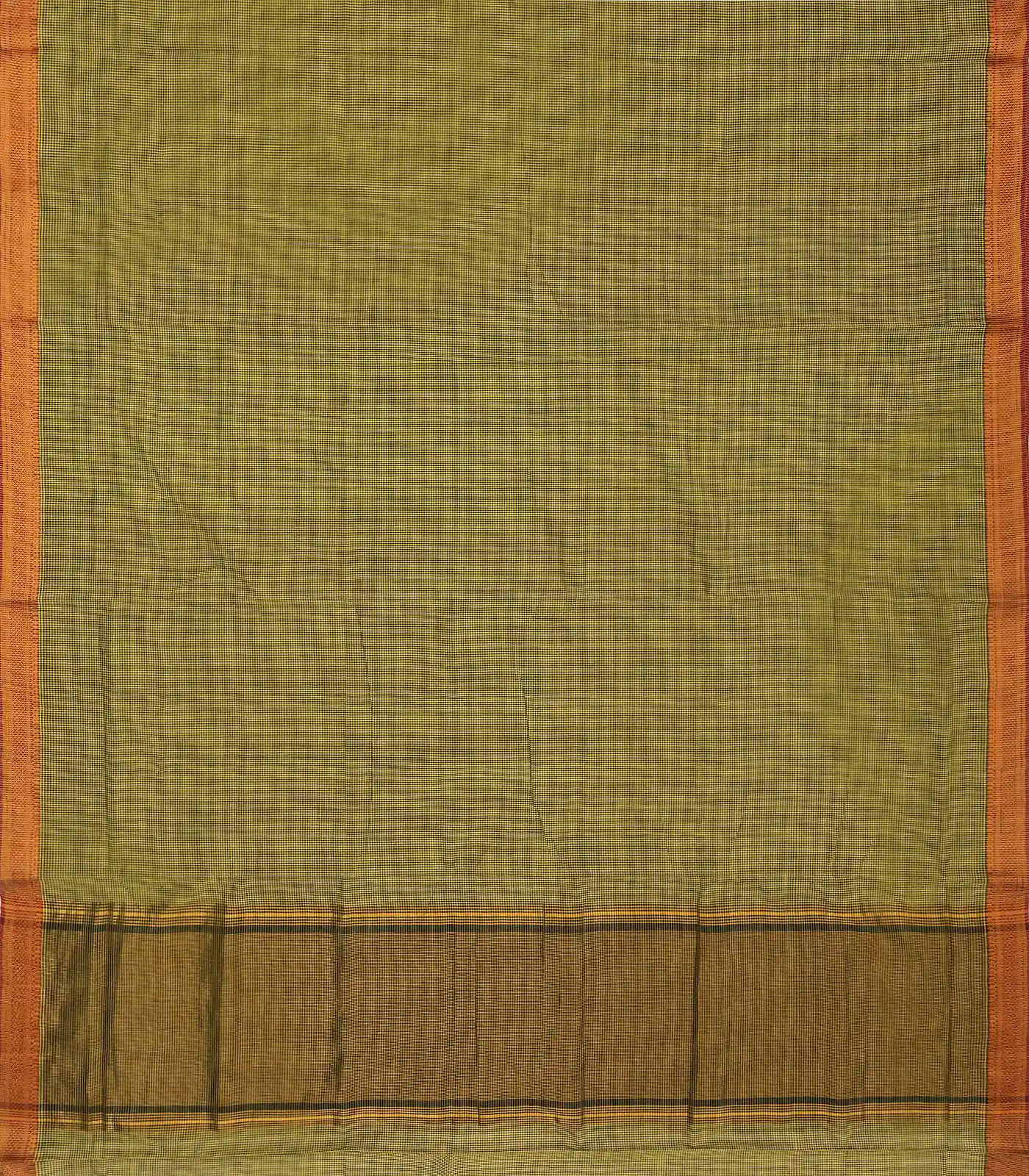 Olive Green Handloom Mangalagiri Cotton Saree With Checks