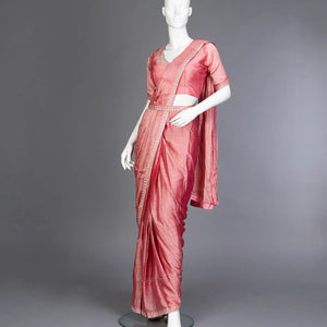 Peach Ready to Wear Chiffon Saree With Embroidery