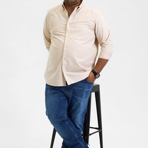 Beige Button Down Regular Fit Shirt