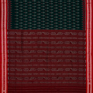 Bottle Green Handloom Orissa Cotton Saree With Tie & Dye Flower Motifs