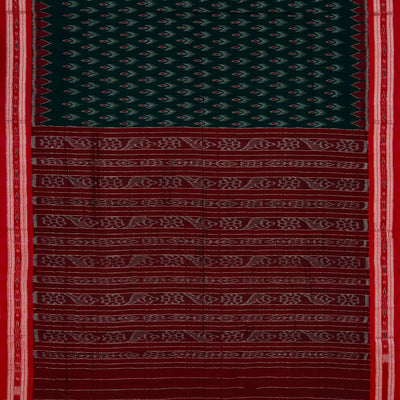 Bottle Green Handloom Orissa Cotton Saree With Tie & Dye Flower Motifs