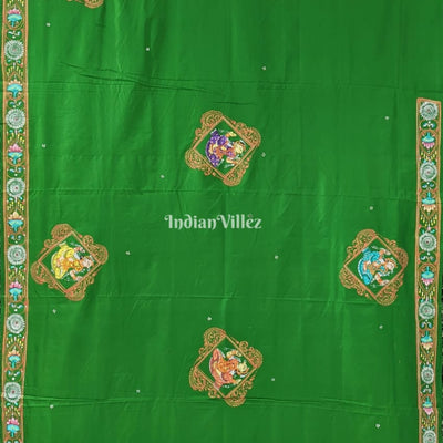 Green Radha Krishna Dashavatara Pattachitra Saree