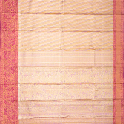 Baby Pink Handloom Kanchipuram Silk Saree With Zari Motifs
