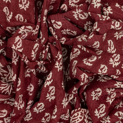 Maroon Woven Jaipur Cotton Saree Printed And Floral  Motifs