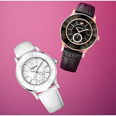 Swarovski Octea Black Dial 39 MM & Leather Strap Watch for Women