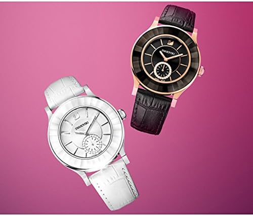 Swarovski Octea Black Dial 39 MM & Leather Strap Watch for Women