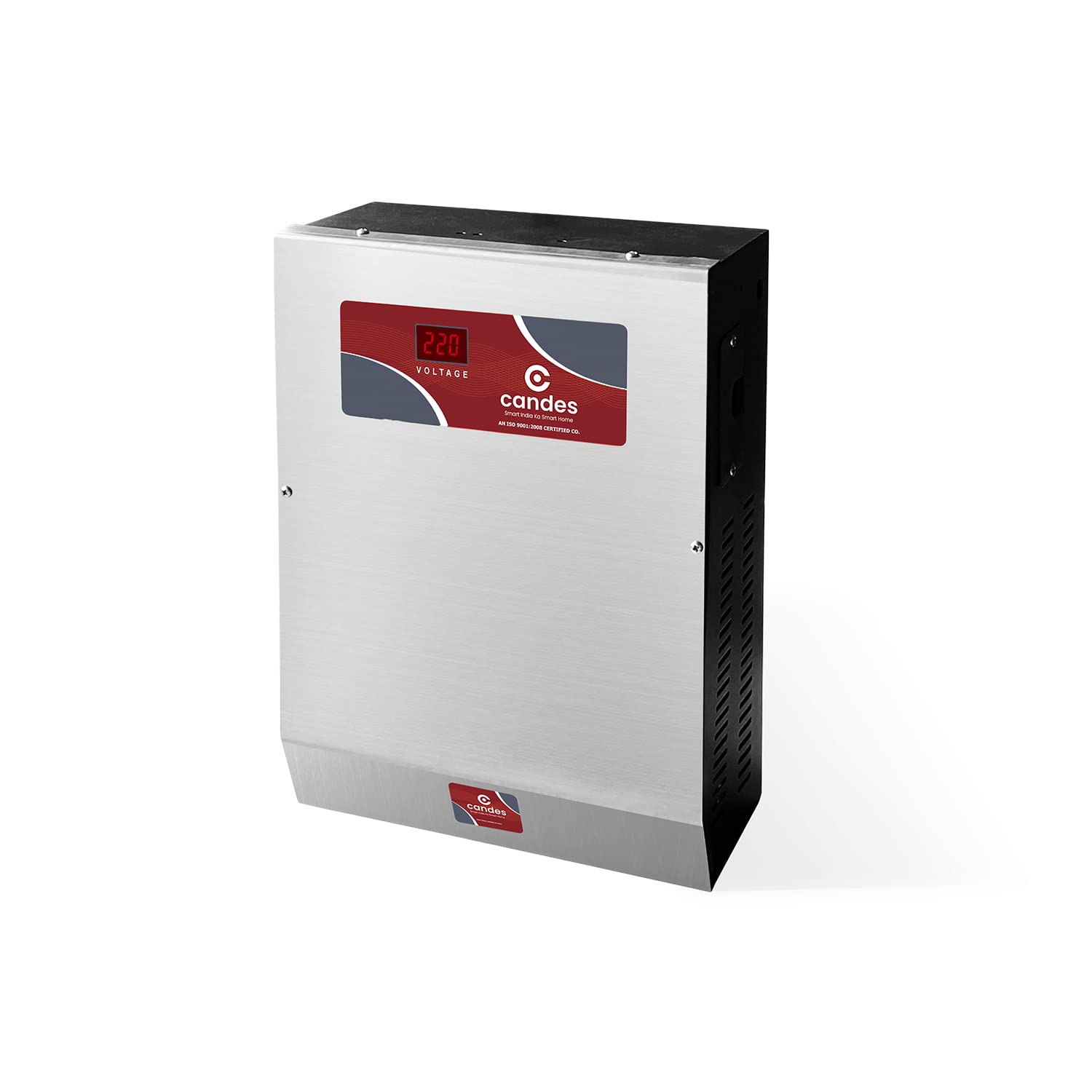 Candes Supreme 2Kva Voltage Stabilizer for 0.5 Ton AC/Air Cooler/Deep Freezer/Washing Machine/Microwave Oven/Tread Mill (Working Range - 90V-290V) Red & Steel, 3 years Warranty