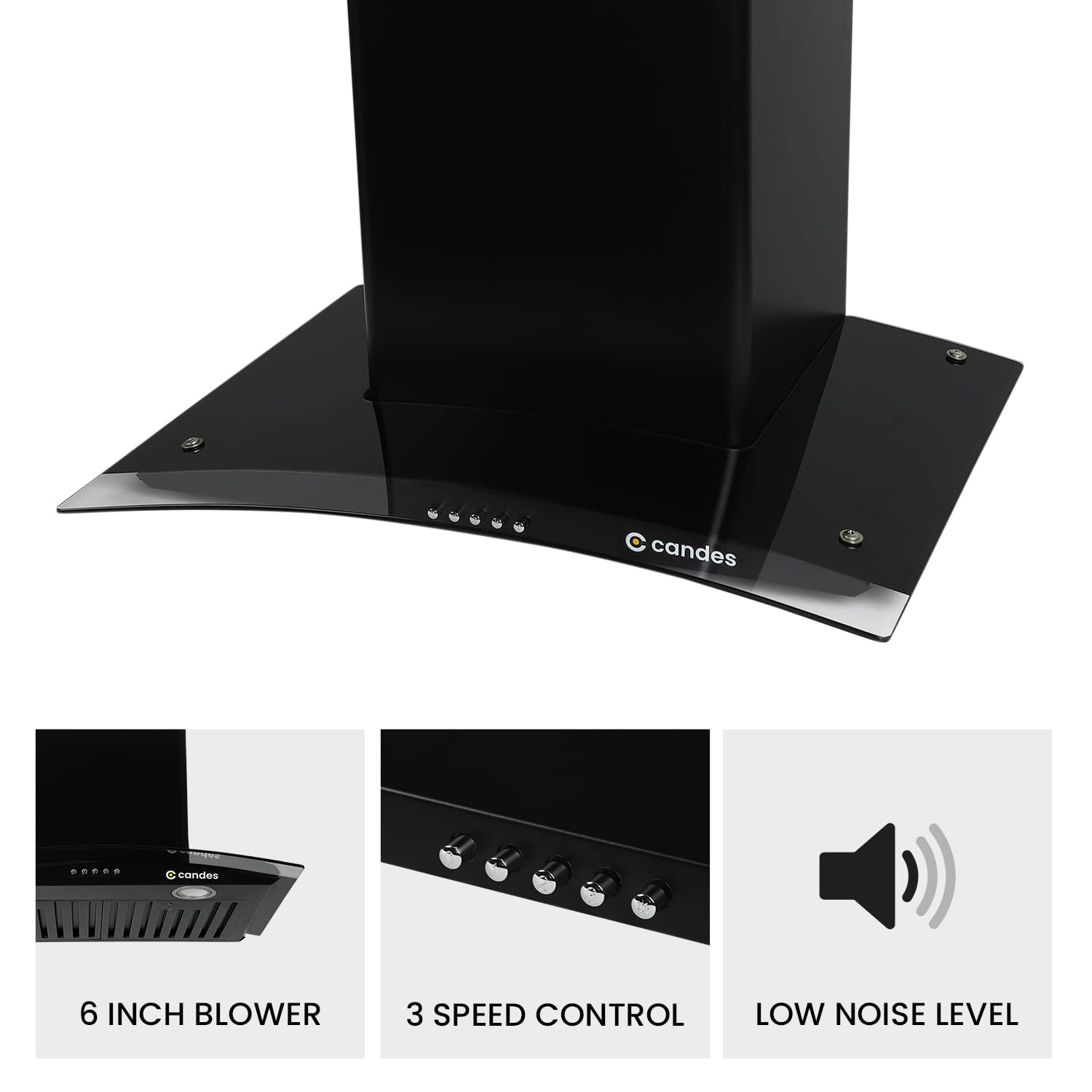 Blaze Kitchen Chimney with Stainless Steel Baffle Filters, Push Button Control, (Black)