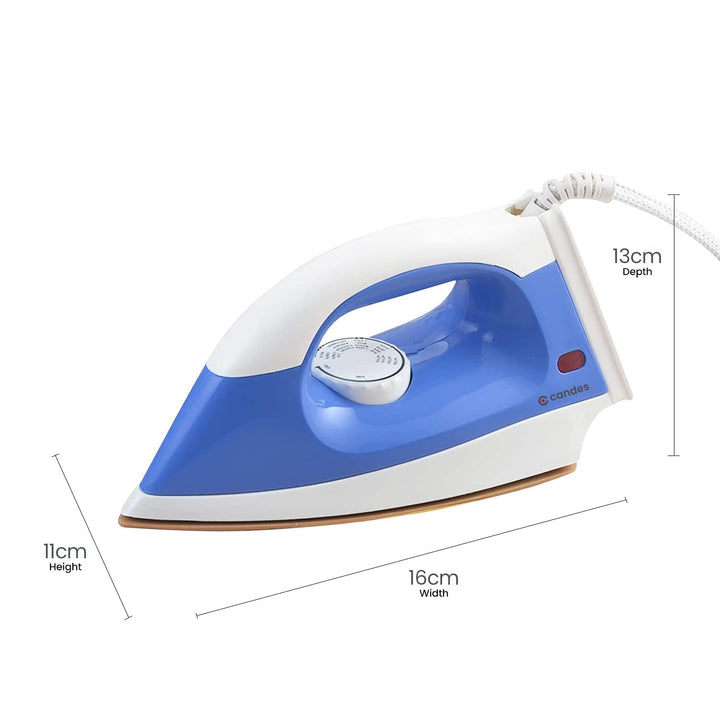 Candes EI108 Light Weight Electric Dry Iron 100% Non Stick Teflon Coating (1 Year Warranty) Blue & White