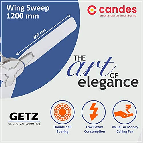 Candes Getz 1200mm/48 inch High Speed Anti-dust Decorative 5 Star Rated Ceiling Fan 400 RPM with 2 Yrs Warranty (Pack of 1, White)