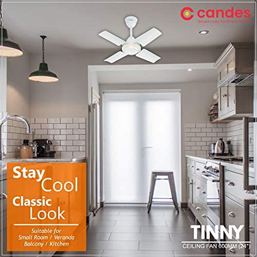 Candes TINNY 600 mm / 24 Inch High Speed 4 Blade Ceiling Fan with 2 Yrs. Warranty Brown (Pack of 1 White)