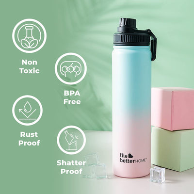 The Better Home Bolt | 710ml Stainless Steel Insulated Sipper Water Bottle|Thermos Hot and Cold Water Flask|Sipper Bottle for Adults and Kids|Steel Bottle for Gym Office Home|Pink-Blue