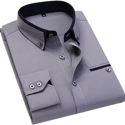 Down Collar Cotton Blend Solid Shirt For Man (Grey)