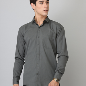Frankshirt Dark Grey Solid Tailored Fit Cotton Casual Shirt for Man