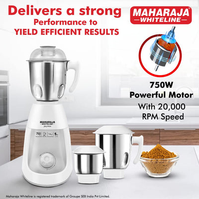 Maharaja Joy Max 750 Watts Mixer Grinder with 3 Jars | White