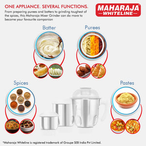 Maharaja Joy Max 750 Watts Mixer Grinder with 3 Jars | White