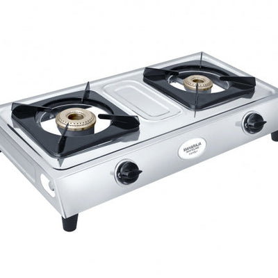 Maharaja Whiteline Trendy Plus 2 Burner  Glass Top Gas Stove | Silver
