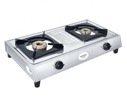 Maharaja Whiteline Trendy Plus 2 Burner  Glass Top Gas Stove | Silver