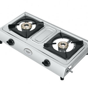 Maharaja Whiteline Trendy Plus 2 Burner  Glass Top Gas Stove | Silver