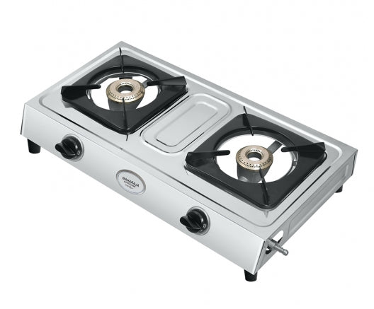 Maharaja Whiteline Trendy Plus 2 Burner  Glass Top Gas Stove | Silver