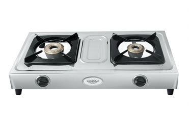 Maharaja Whiteline Trendy Plus 2 Burner  Glass Top Gas Stove | Silver