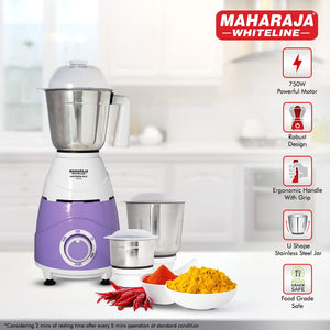 Maharaja Whiteline Mixtron DLX 750 Watts Mixer Grinder with 3 jars | Laverder & White