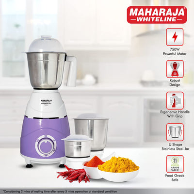 Maharaja Whiteline Mixtron DLX 750 Watts Mixer Grinder with 3 jars | Laverder & White