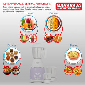 Maharaja Whiteline Mixtron DLX 750 Watts Mixer Grinder with 3 jars | Laverder & White