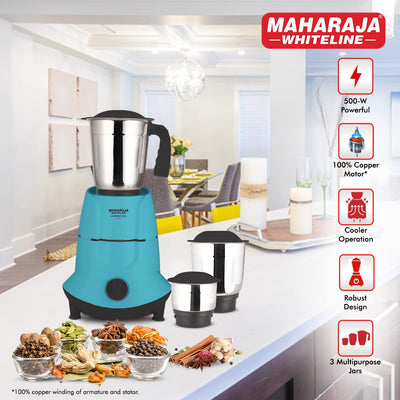 Maharaja Whiteline Superio EVO 500 Watts Mixer Grinder with 3 Jars | Black & Blue