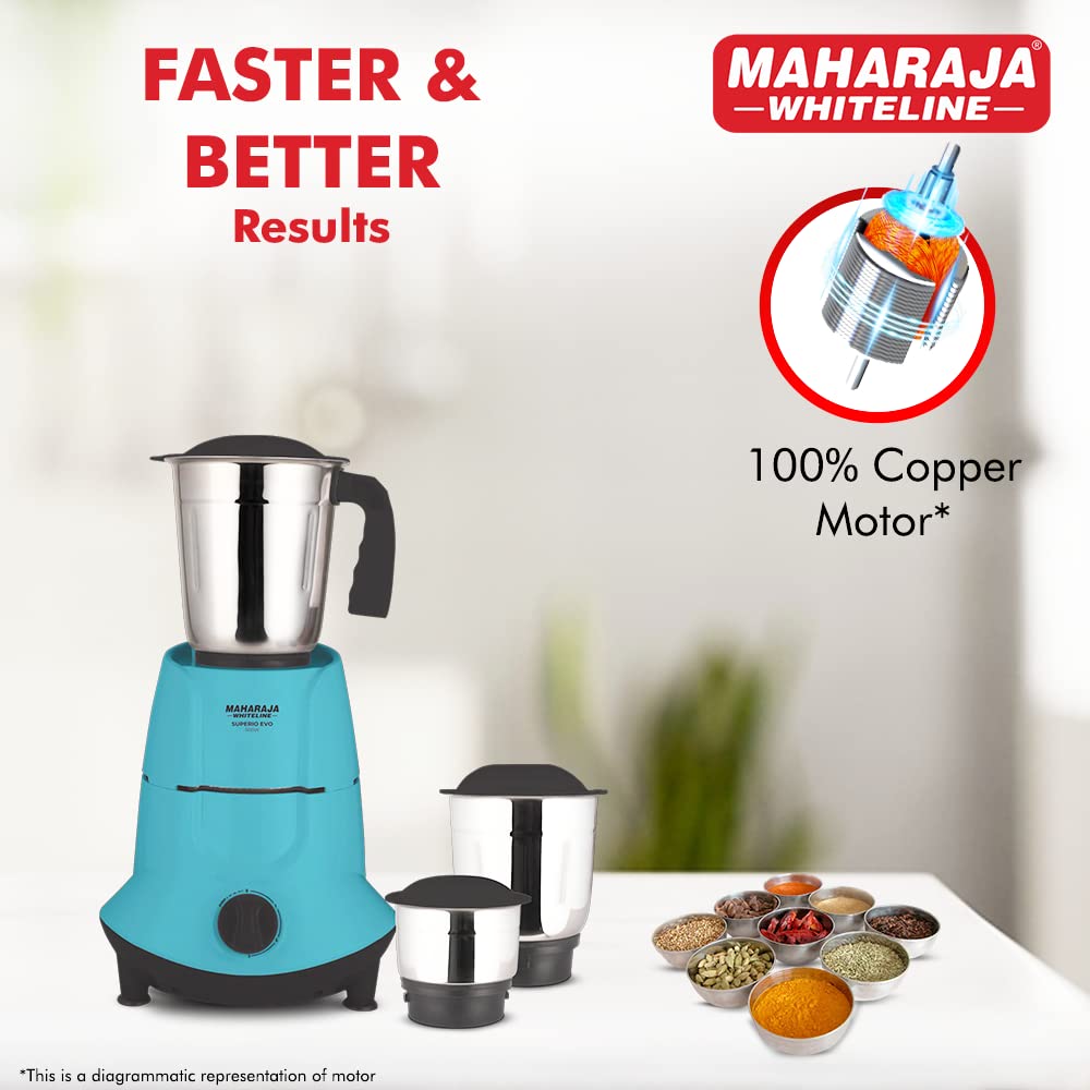 Maharaja Whiteline Superio EVO 500 Watts Mixer Grinder with 3 Jars | Black & Blue