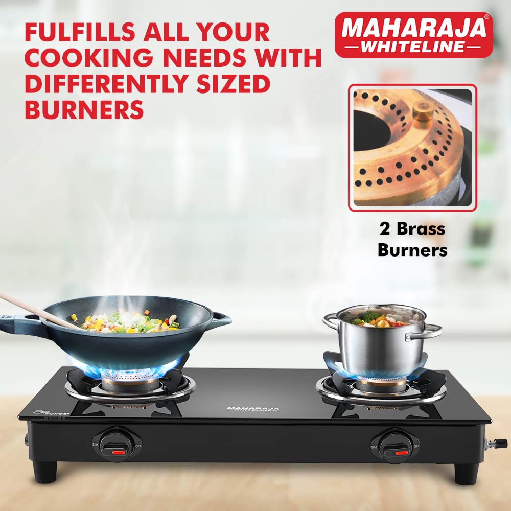 Maharaja Whiteline Belenus Neo 2 Burner  Glass Top Gas Stove | Black
