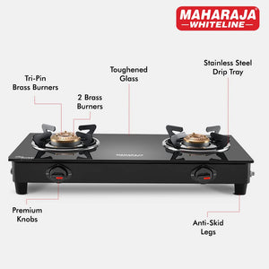 Maharaja Whiteline Belenus Neo 2 Burner  Glass Top Gas Stove | Black