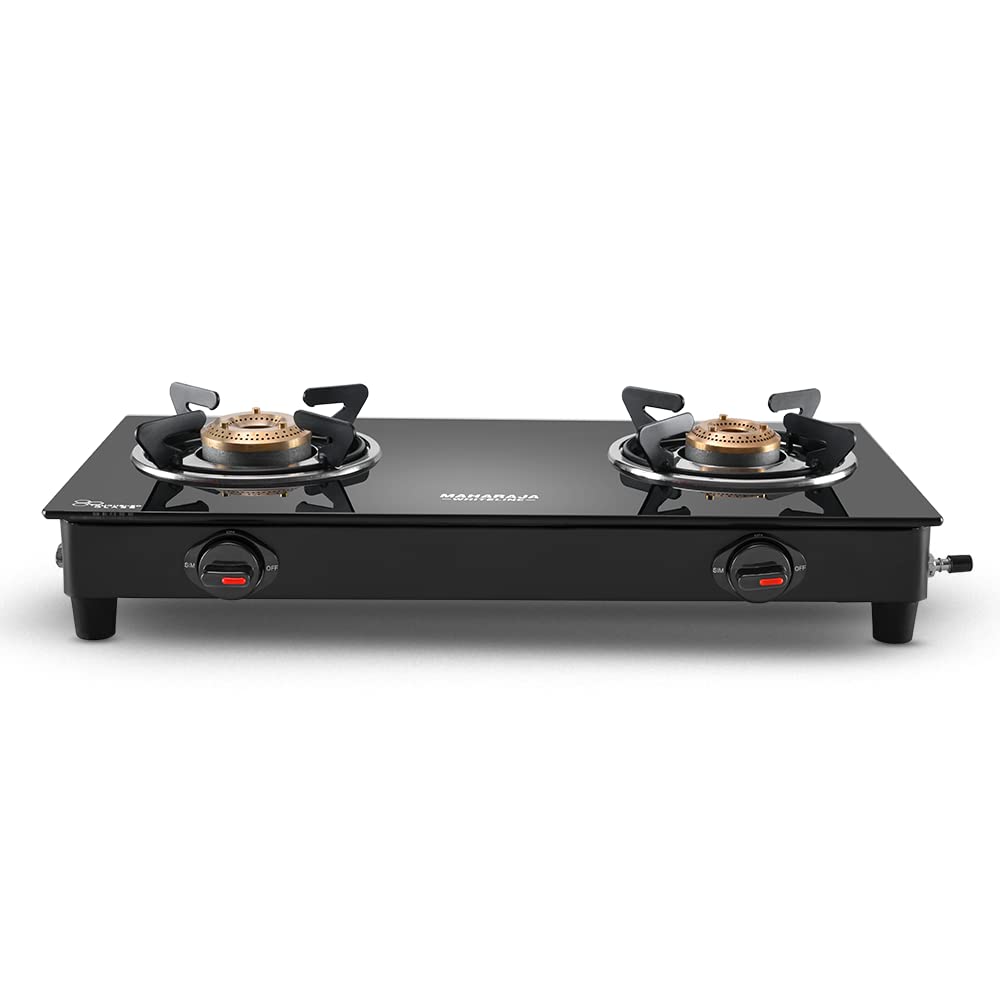 Maharaja Whiteline Belenus Neo 2 Burner  Glass Top Gas Stove | Black