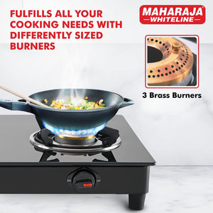 Maharaja Whiteline Belenus Neo 3 Burner Glass Top Gas Stove | Black