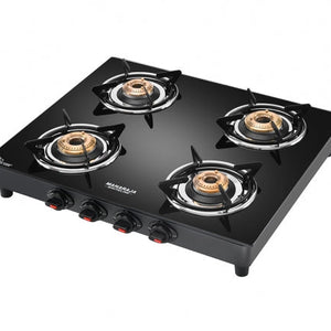 Maharaja Whiteline Belenus Neo 4 Burner Glass Top Gas Stove | Black
