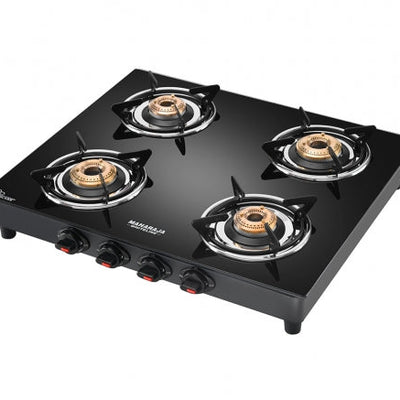 Maharaja Whiteline Belenus Neo 4 Burner Glass Top Gas Stove | Black
